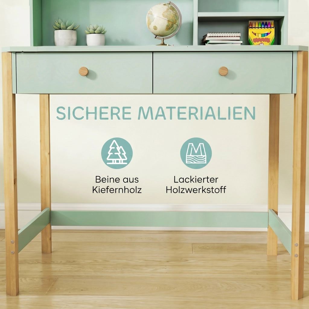 Scrivania per bambini con cassetti e scaffale ¨C Minimal ¨C Verde 90x52x105 cm
