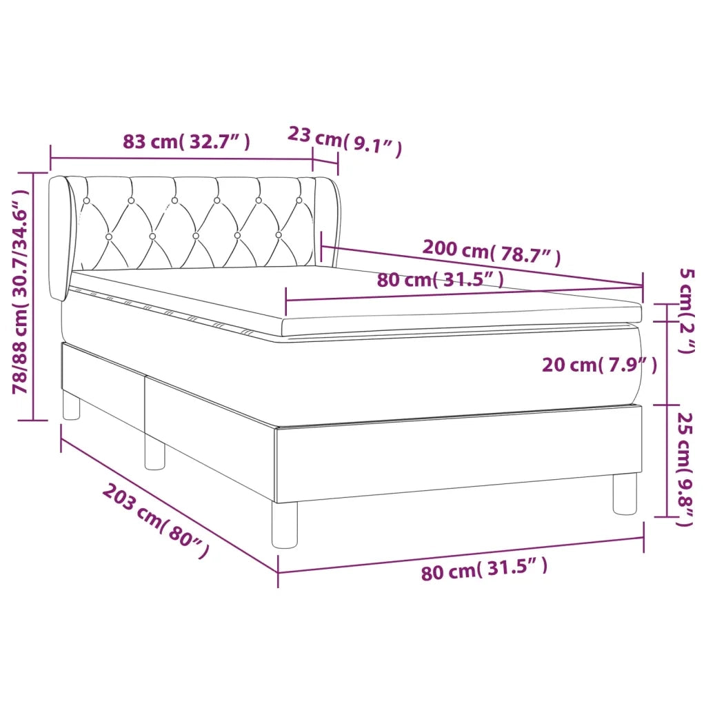 Giroletto a Molle con Materasso Nero 80x200 cm in Velluto