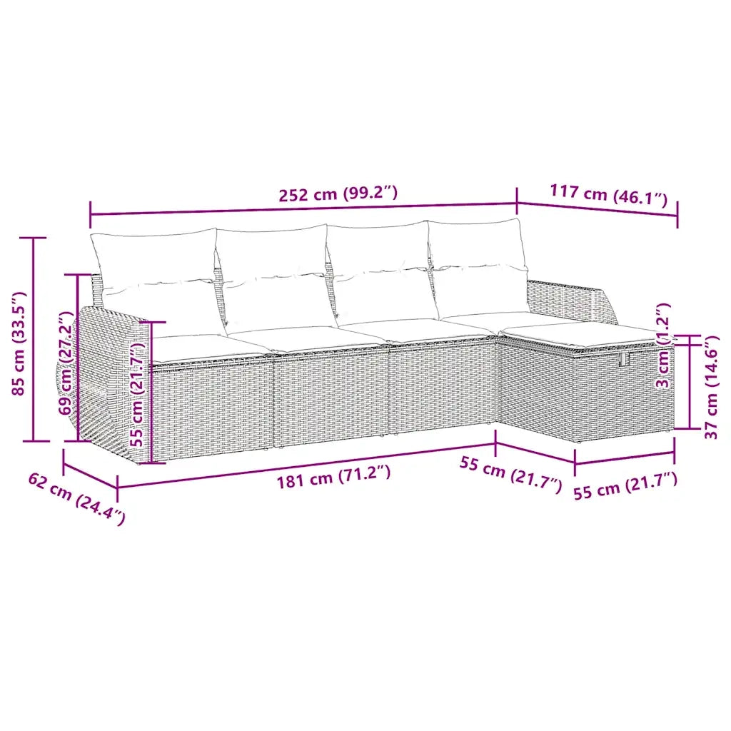 Set Divano da Giardino 5 pz con Cuscini Marrone in Polyrattan 3325570