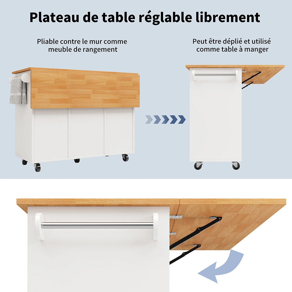 Isola cucina - Xylo - estensibile rotelle 8 cassetti bianco