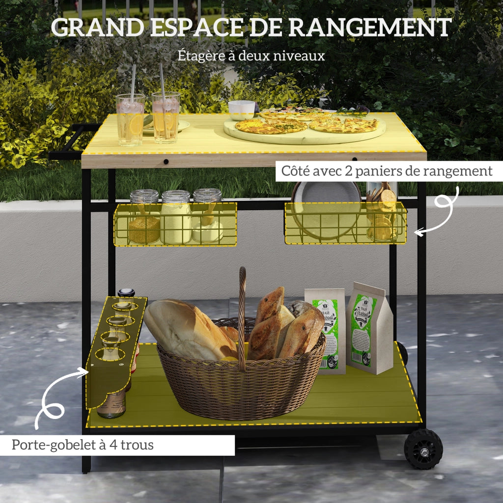 Carrello da giardino con 2 ripiani e 2 cestelli ¨C zephmum ¨C legno e metallo