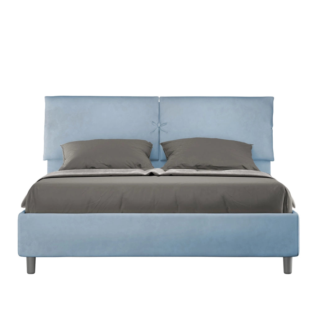 BS COM Letto matrimoniale senza rete imbottito 160x190 microfibra azzurro