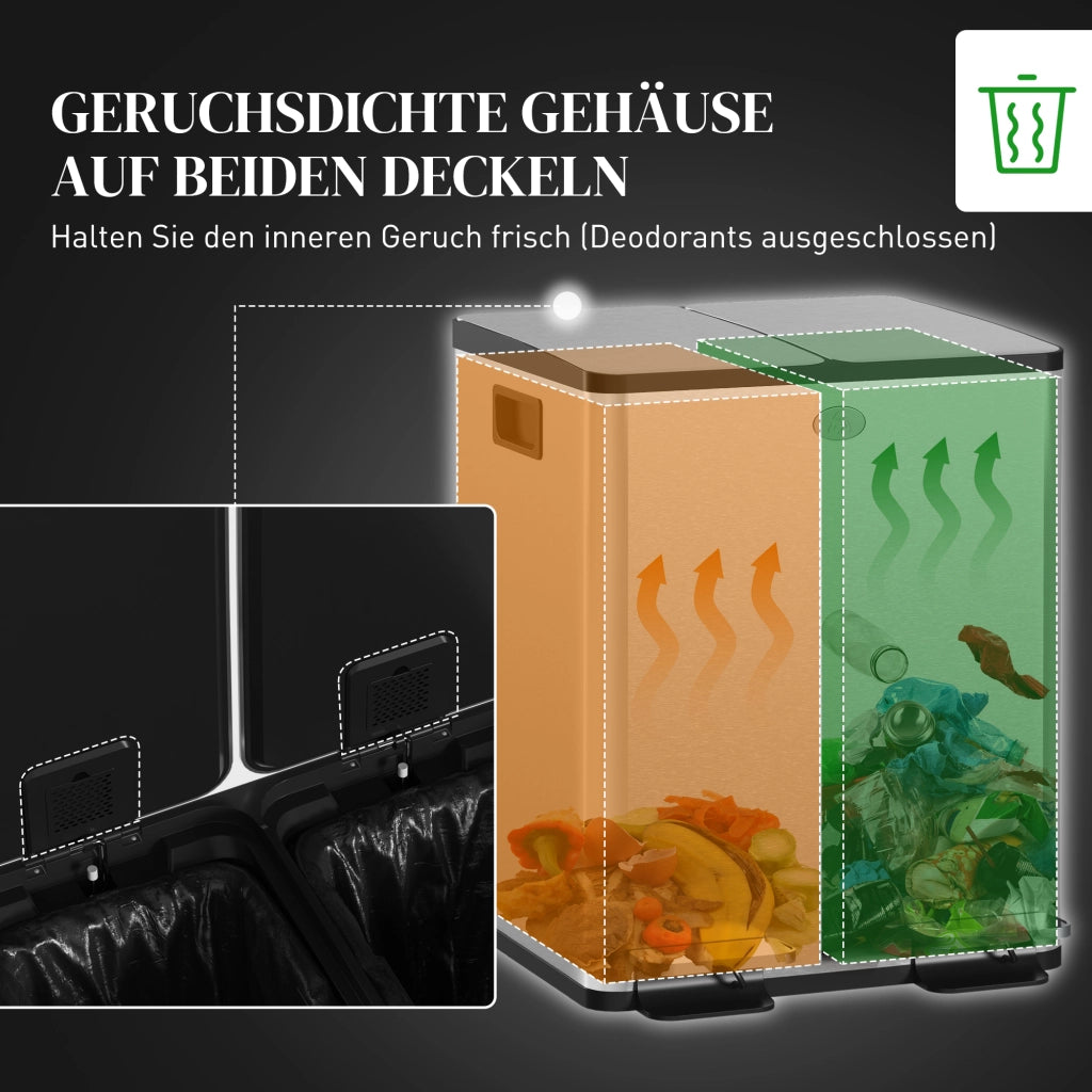 Pattumiera doppia 2x20L ¨C Xylo ¨C apertura a pedale, acciaio inox e plastica, argento