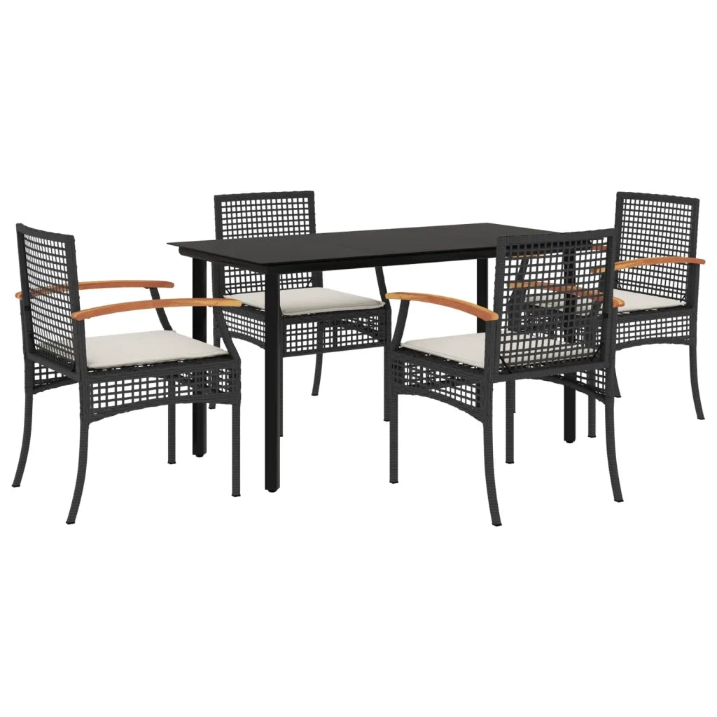 Set da Pranzo da Giardino 5 pz Nero con Cuscini in Polyrattan