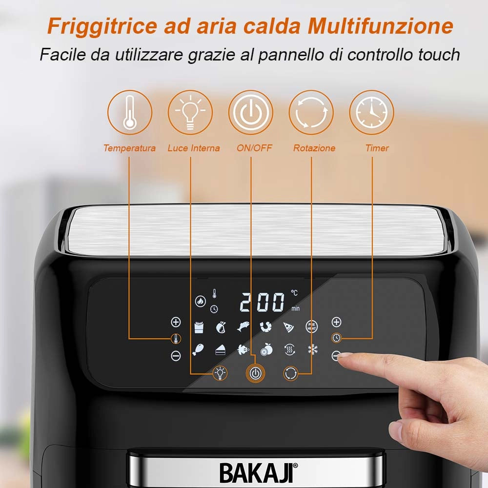 Friggitrice Aria Calda Air Fryer 12 L 1800W Display LCD 12 Programmi con Accessori Nero