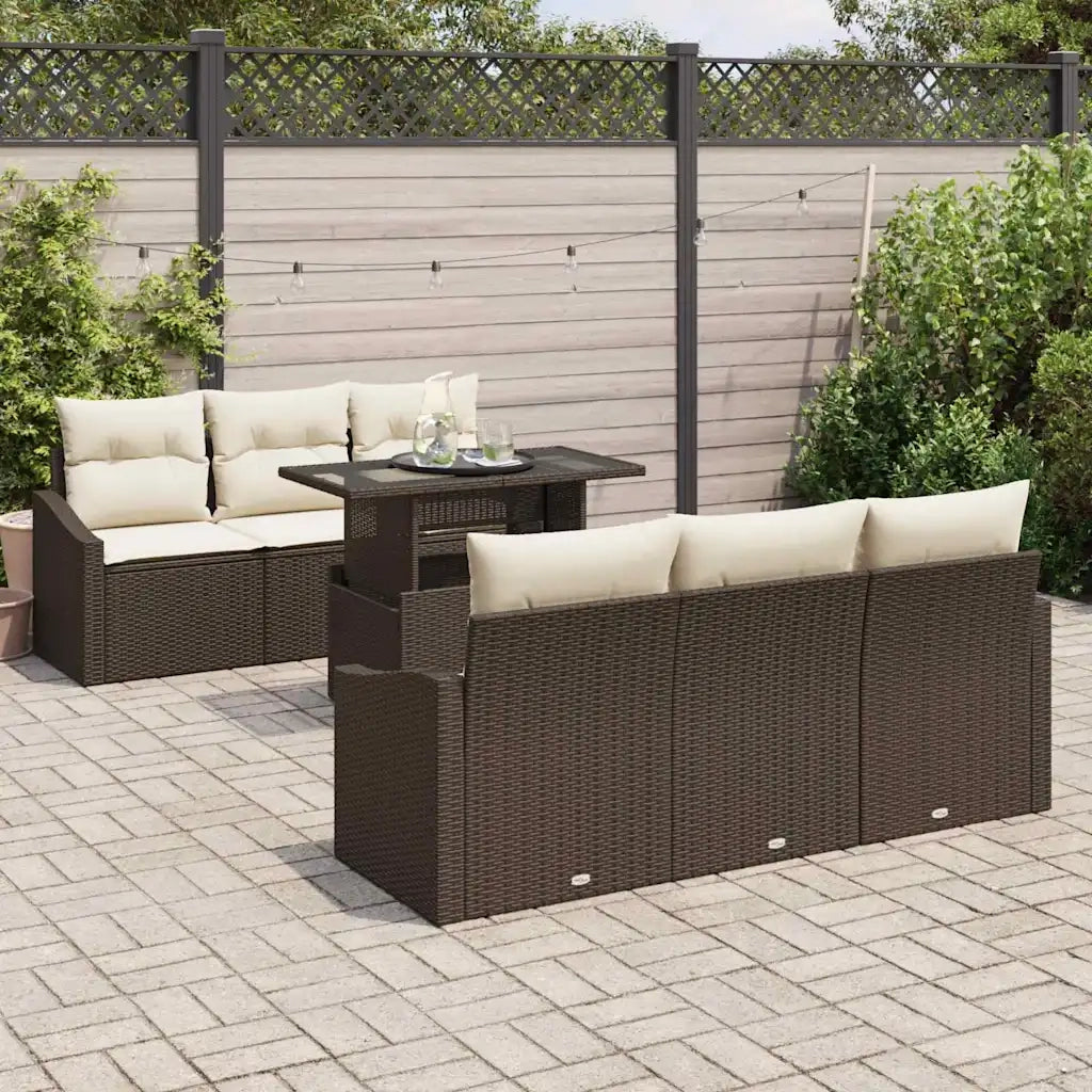 Set Divano da Giardino con cuscino 7 pcs Marrone polyrattan 3357661