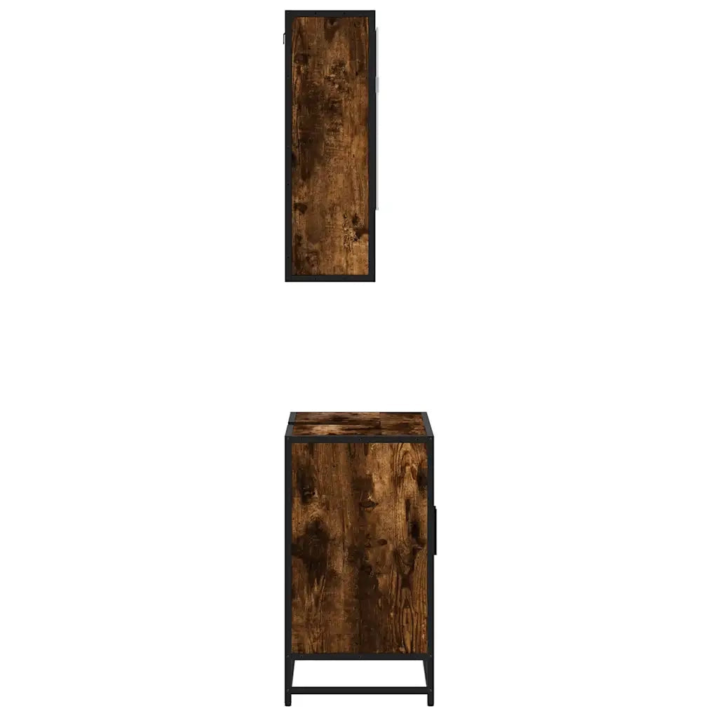 Set Mobili da Bagno | Armadio da bagno 2 pz Rovere Fumo in Legno Multistrato