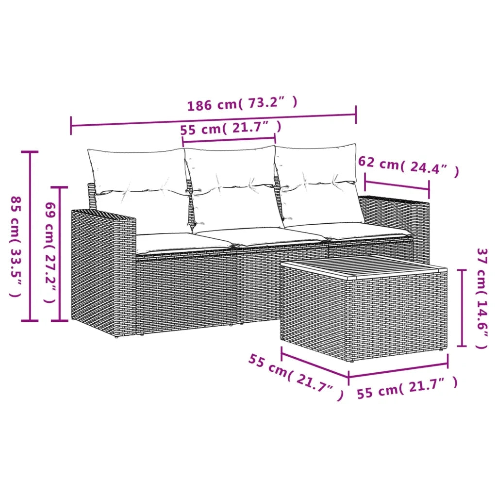 Set Divano da Giardino 4 pz con Cuscini Beige in Polyrattan 3223993