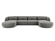 Cosmopolitan Design - Divano panoramico "Tulum" 5 posti in velluto grigio chiaro 