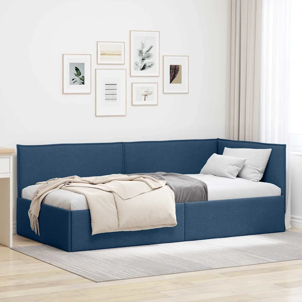 Cornice del letto ad angolo Blu 100 x 200 cm Tessuto 42016478