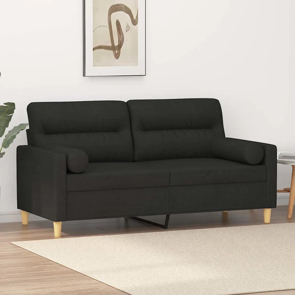 Divano a 2 Posti con Cuscini-Sofa 2 Posti con Cuscini Nero 140 cm in Tessuto 103554