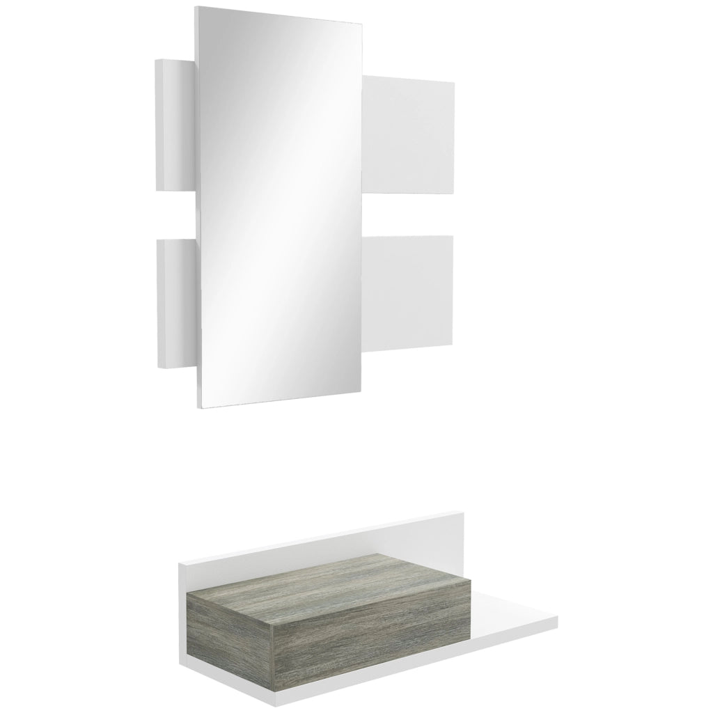 Mobile ingresso con specchio e cassetto ¨C Minimal ¨C Bianco e Grigio 75x30.5x20 cm