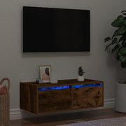 Mobile Porta TV con Luci LED-Mobile per TV-Credenza TV Rovere Fumo 75x35,5x25 cm
