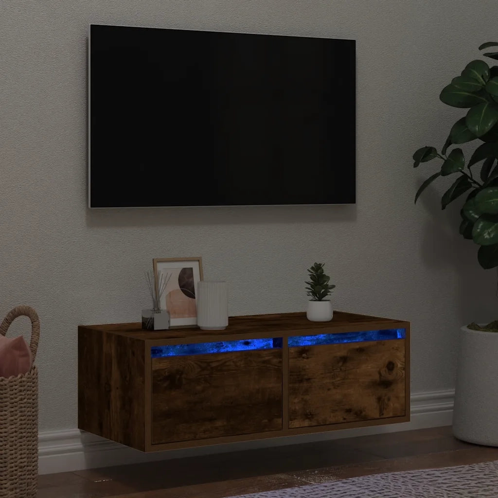 Mobile Porta TV con Luci LED-Mobile per TV-Credenza TV Rovere Fumo 75x35,5x25 cm