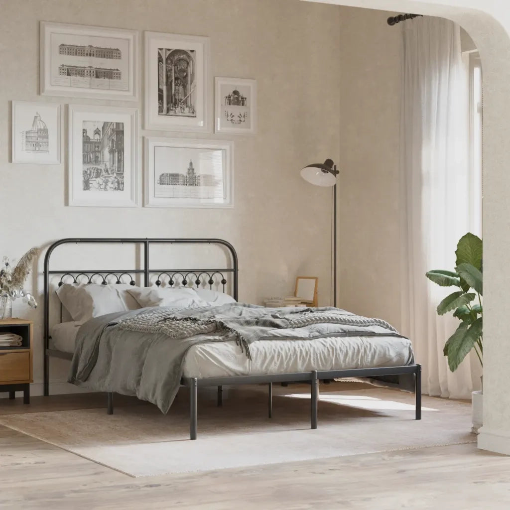 Letto matrimoniale | Letto per adulti | Giroletto con Testiera in Metallo Nero 140x190 cm