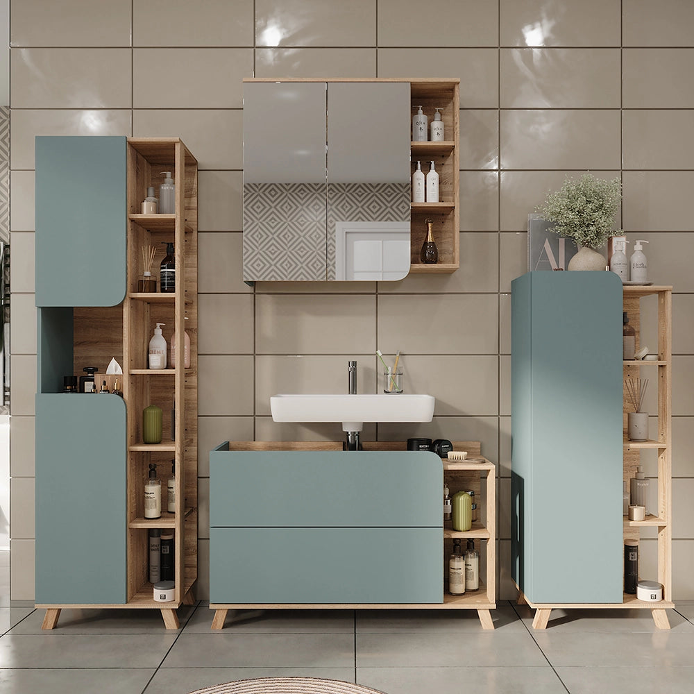 Vicco Set di mobili da bagno Sonoma/blu 4 parti