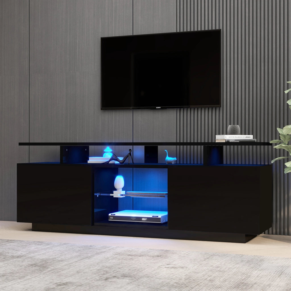 Cassettiera per TV nera in truciolato lunghezza 140 cm