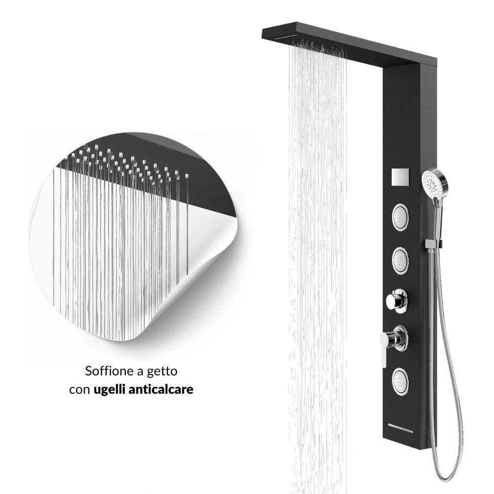Colonna doccia shine acciaio 4 funzioni luce led display temperatura 2 finiture *** finitura- nero, confezione 1