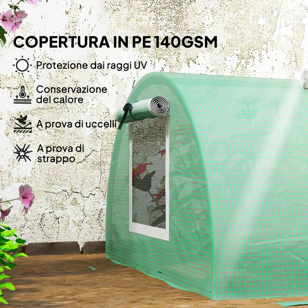 Serra da Giardino con Finestrelle ¨C Minimal ¨C Verde Acciaio 300x80x45 cm