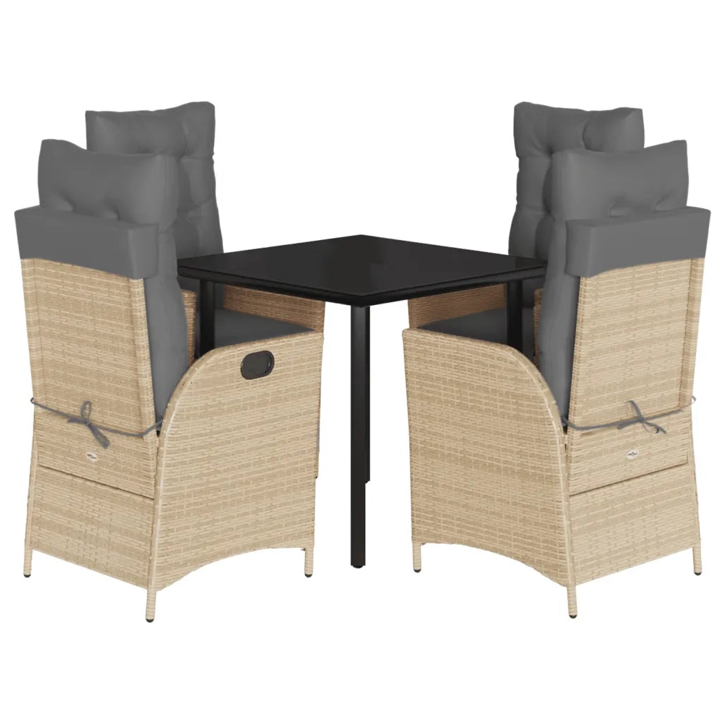 Set Pranzo da Giardino 5 pz con Cuscini Beige Misto Polyrattan
