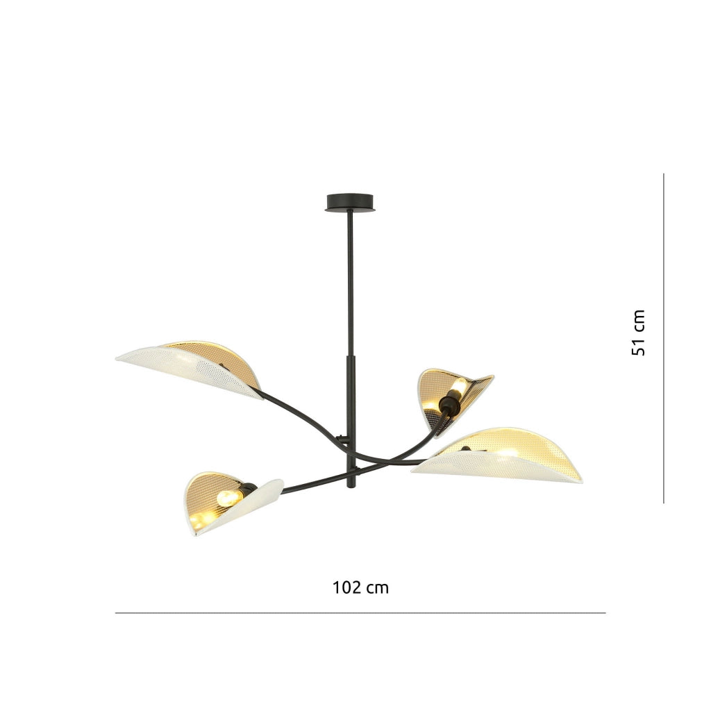 Plafoniera Emibig Lotus 4 luci E14 bianco oro 102cm