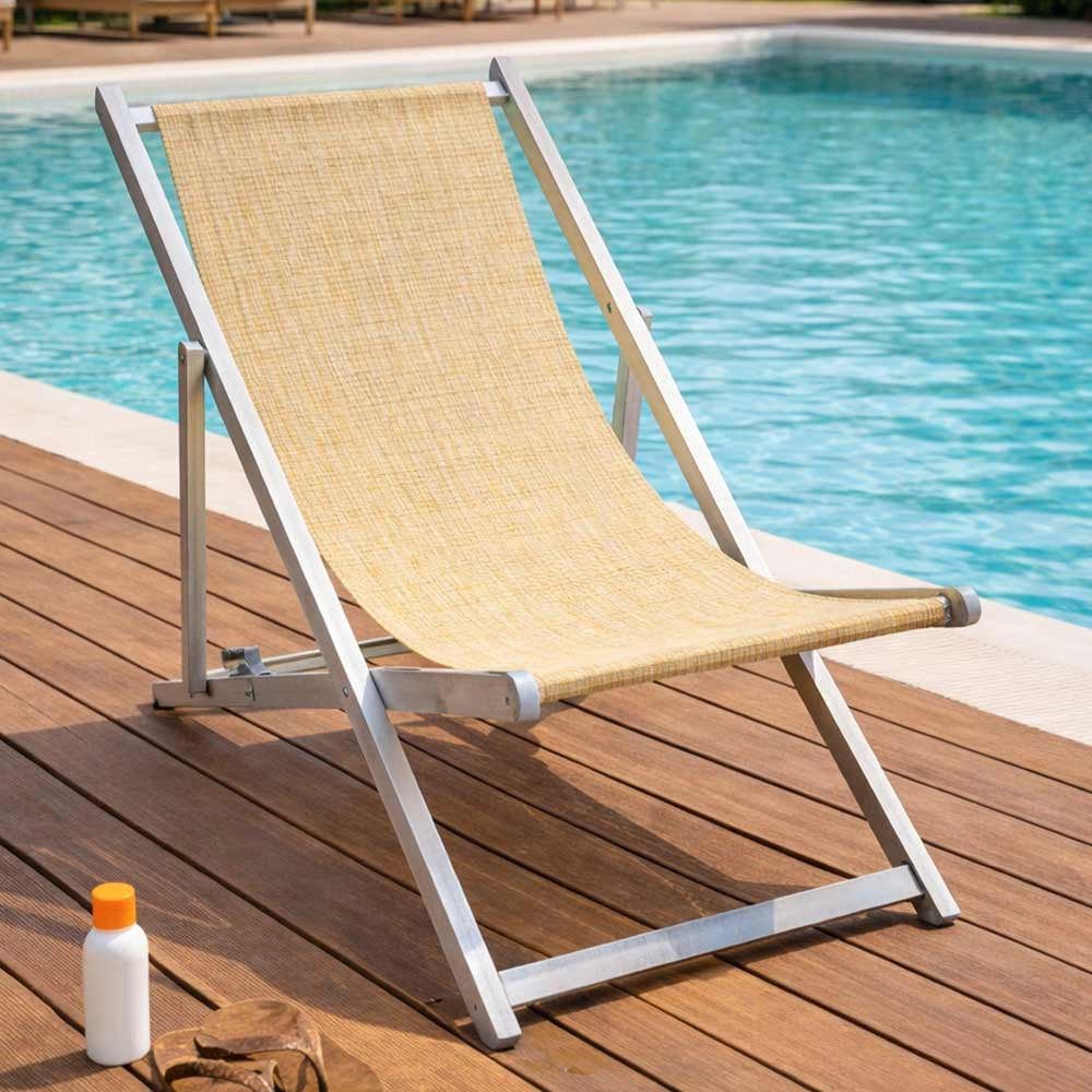 Sedia a Sdraio Alex in alluminio e textilene colore beige pieghevole da esterno