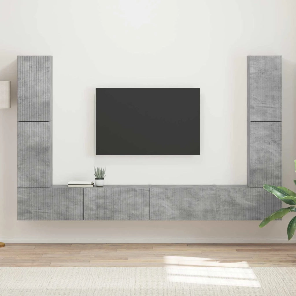 Set mobile TV 8 pcs Grigio cemento Legno multistrato 3409135