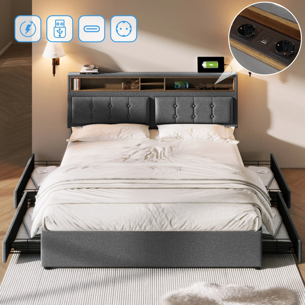 letto imbottito lino grigio 140x200 cm