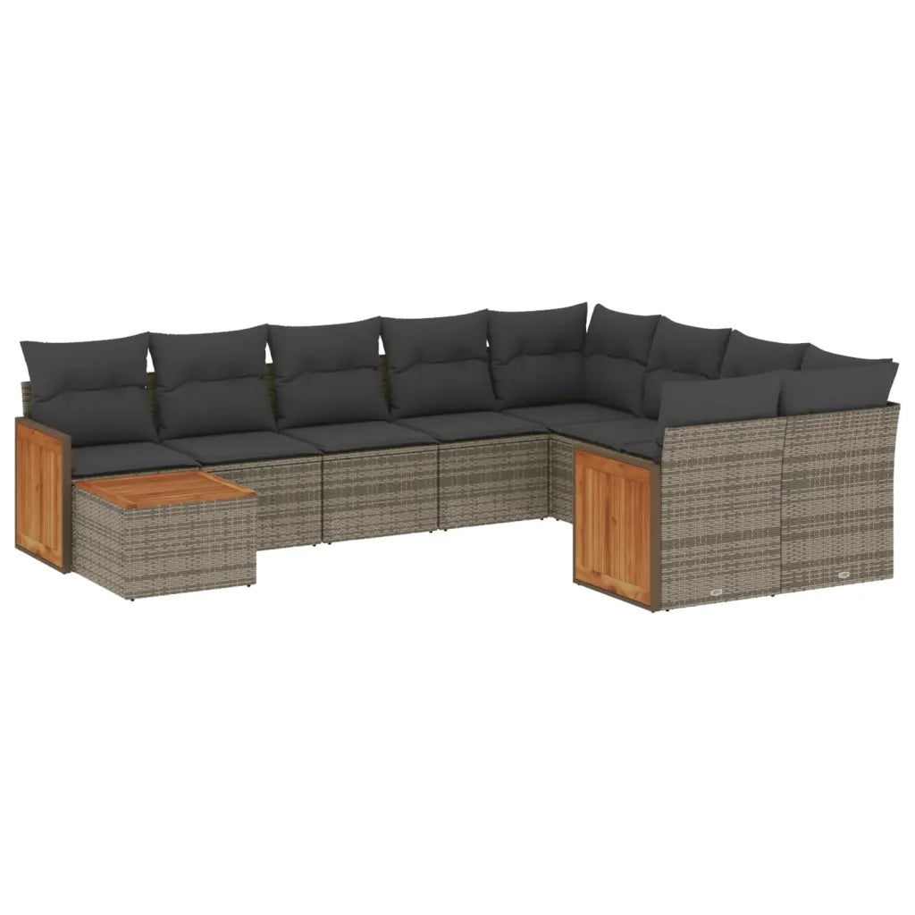 Set Divano da Giardino 10 pz con Cuscini Grigio in Polyrattan 3227999