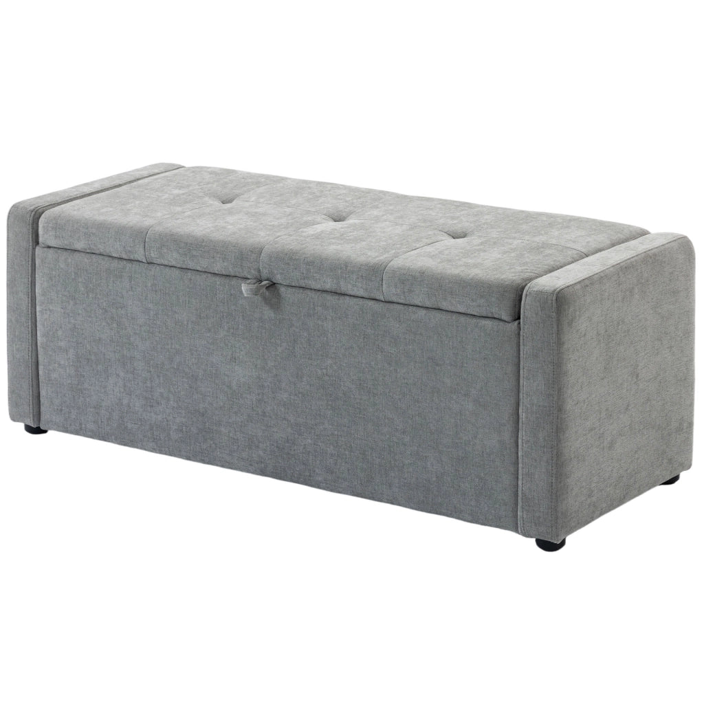 Cassapanca 142L Pouf Contenitore, Seduta Ampia Imbottita, in Lino, Capacit¨¤ 200 kg, Grigio Chiaro