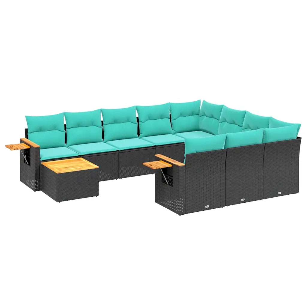 Set Divani da Giardino 11 pz con Cuscini in Polyrattan Nero