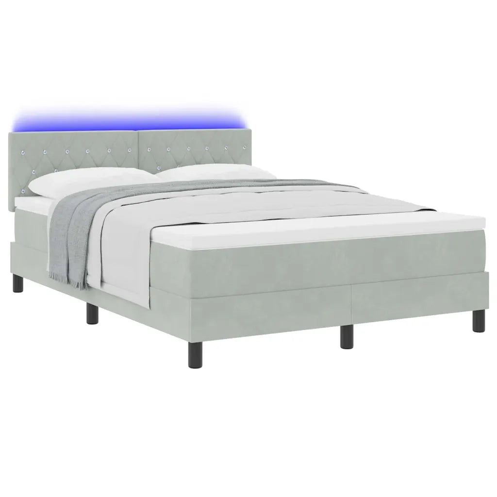 Letto a Sorgente LED con led Grigio chiaro 140 x 190 cm Velluto