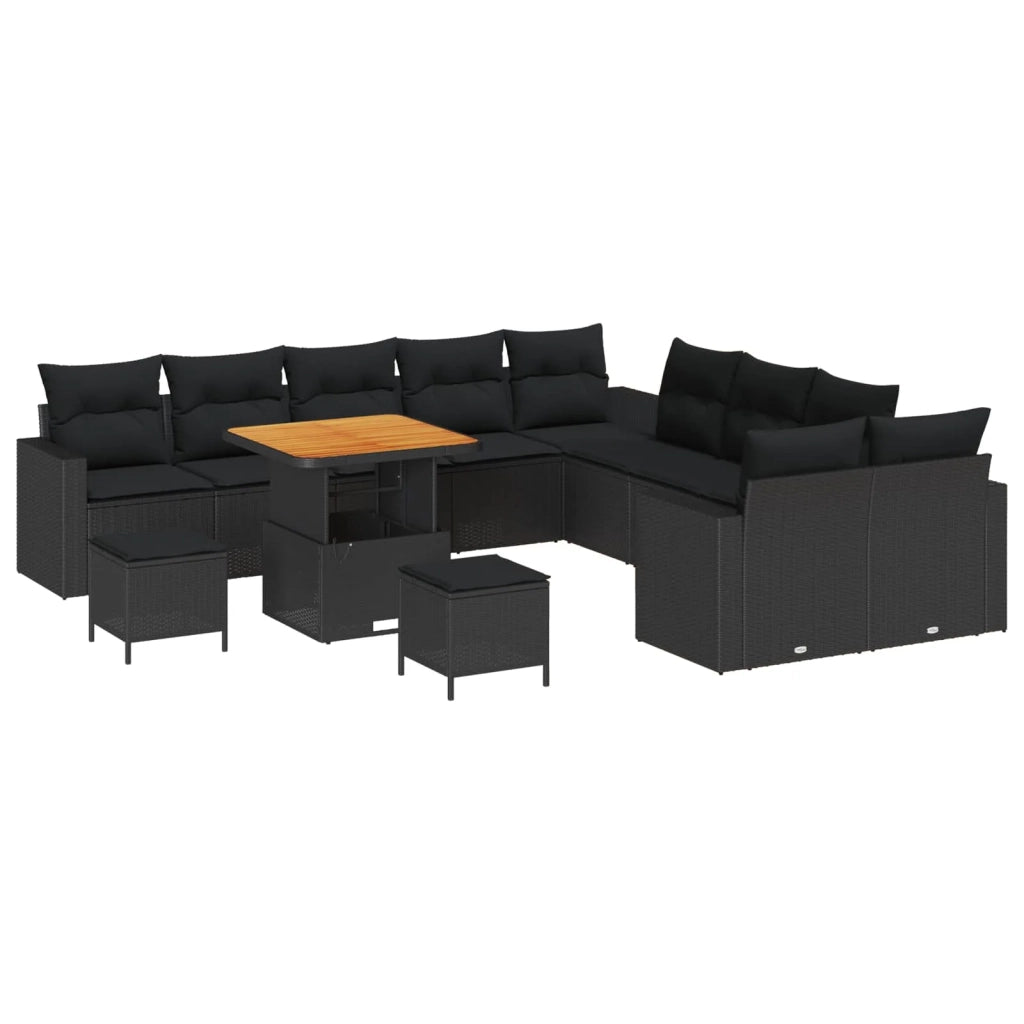 Set Divano da Giardino con cuscino 17 pcs Nero polyrattan 3363619