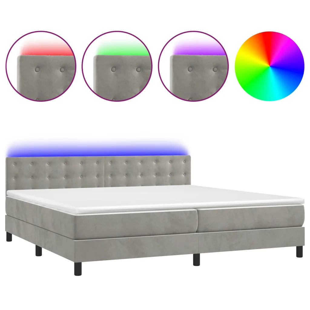 Letto a Molle con Materasso e LED Grigio Chiaro 200x200 cm Velluto
