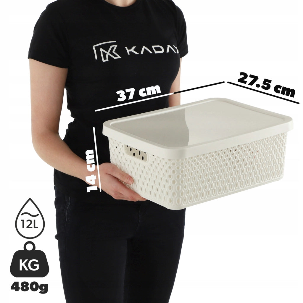 Set di 3 cestini in plastica KADAX con coperchio, colore bianco.
