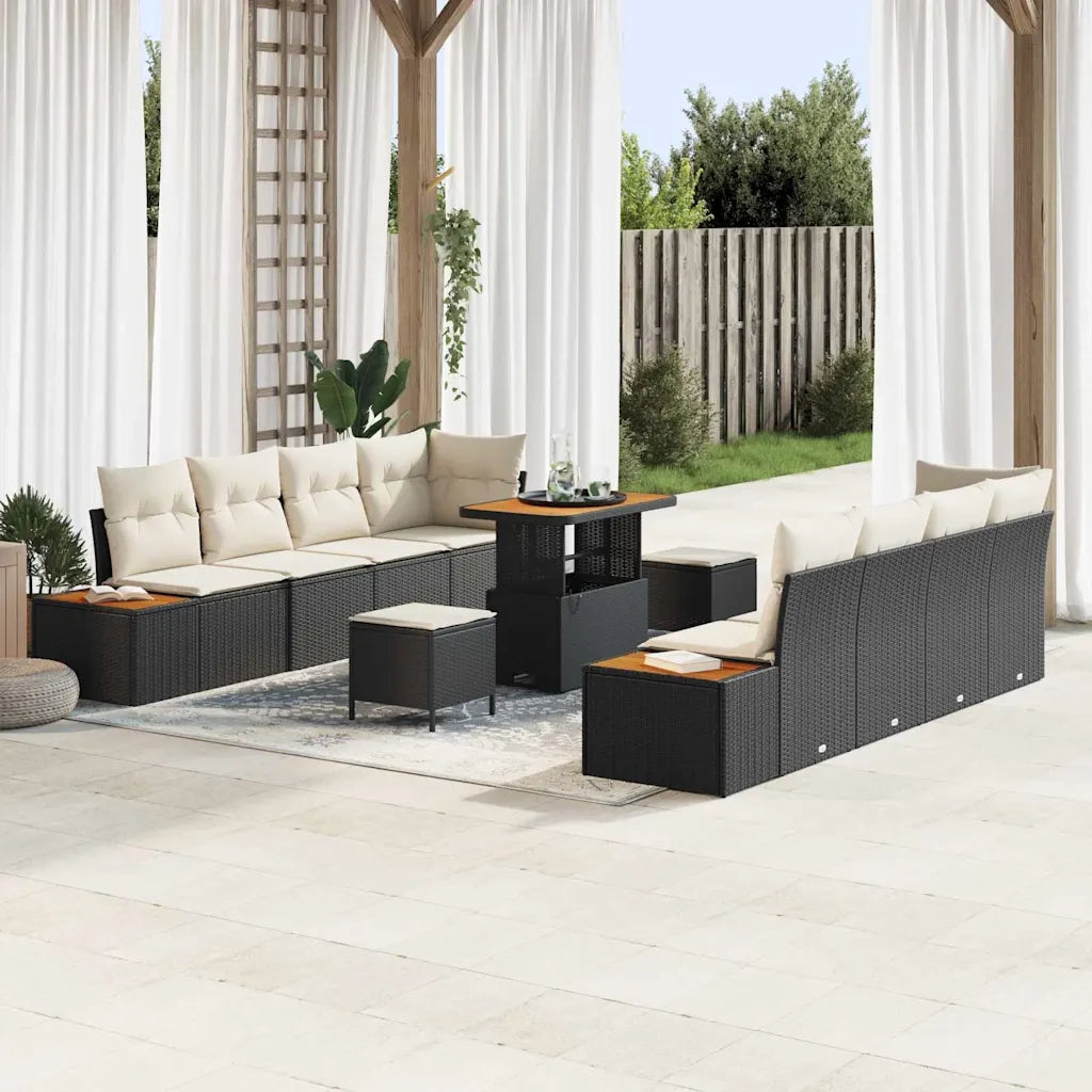 Set Divano da Giardino 11 pcs Nero polyrattan