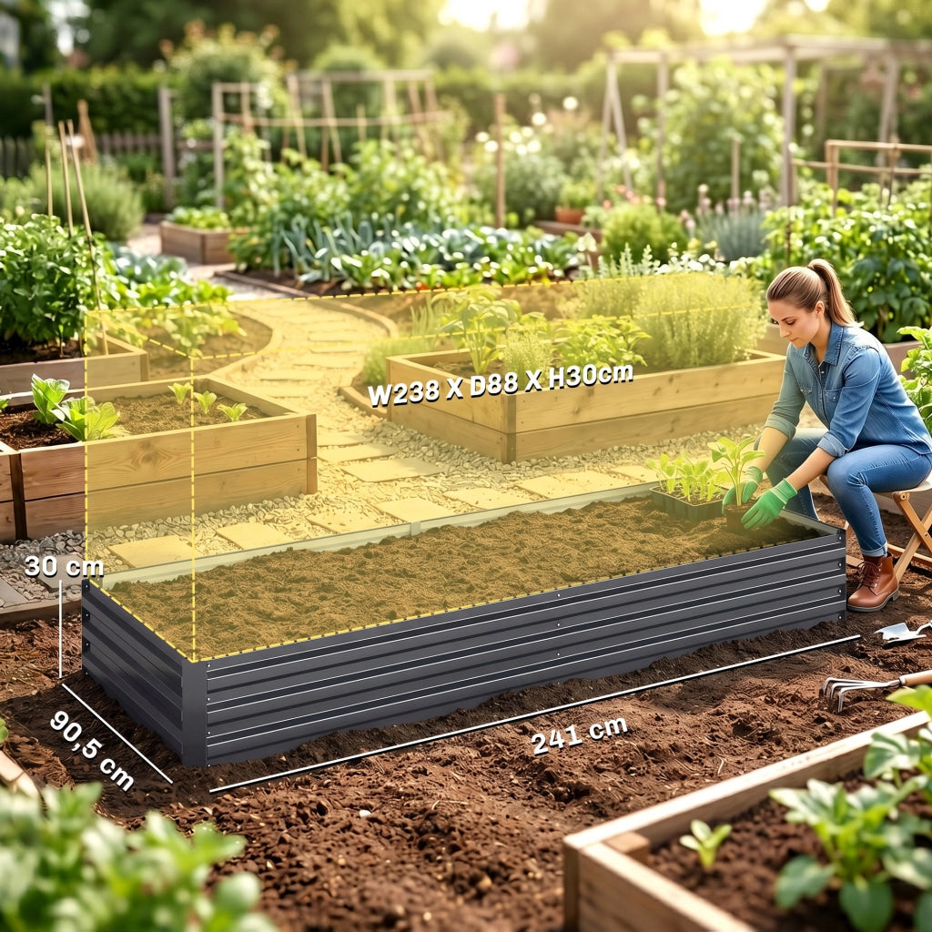 Letto da giardino rettangolare ¨C Minimal ¨C grigio acciaio ondulato 241x90x30 cm