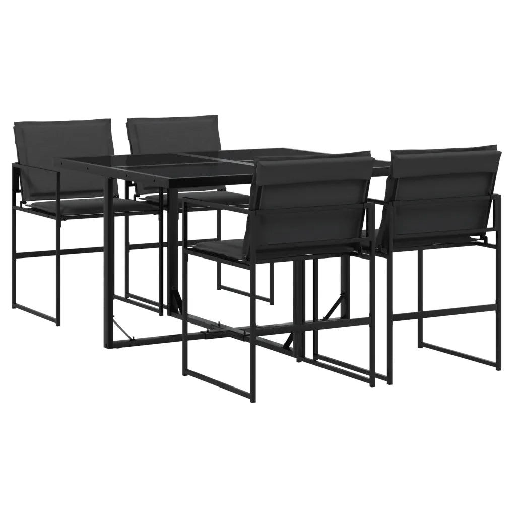 Set da Pranzo da Giardino con Cuscini Nero in Textilene
