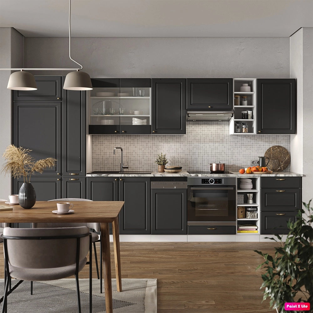 Cucina componibile Fame-Line Antracite-oro/Bianco 355 cm, PL Marmo Vicco