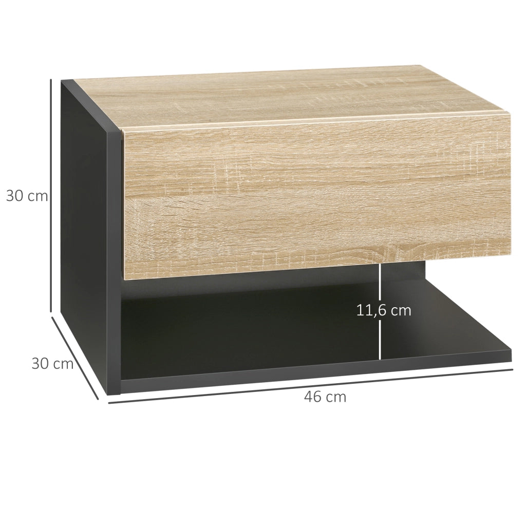 Comodini a Sospensione ¨C Minimal ¨C Legno Rovere e Nero 46x30x30