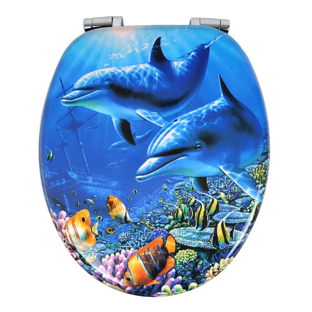 Sedile wc copri vater universale frizionato fantasia in mdf chiusura rallentata *** fantasia delfino, confezione 1