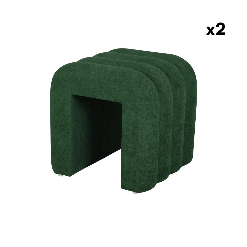 Set 2 pouf contemporanei in tessuto, verde scuro