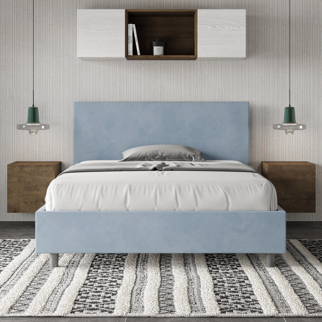 BS COM Letto una piazza e mezza contenitore imbottito 130x190 microfibra azzurro