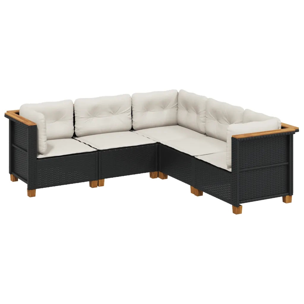 Set Divani da Giardino 5 pz con Cuscini in Polyrattan Nero 3261821