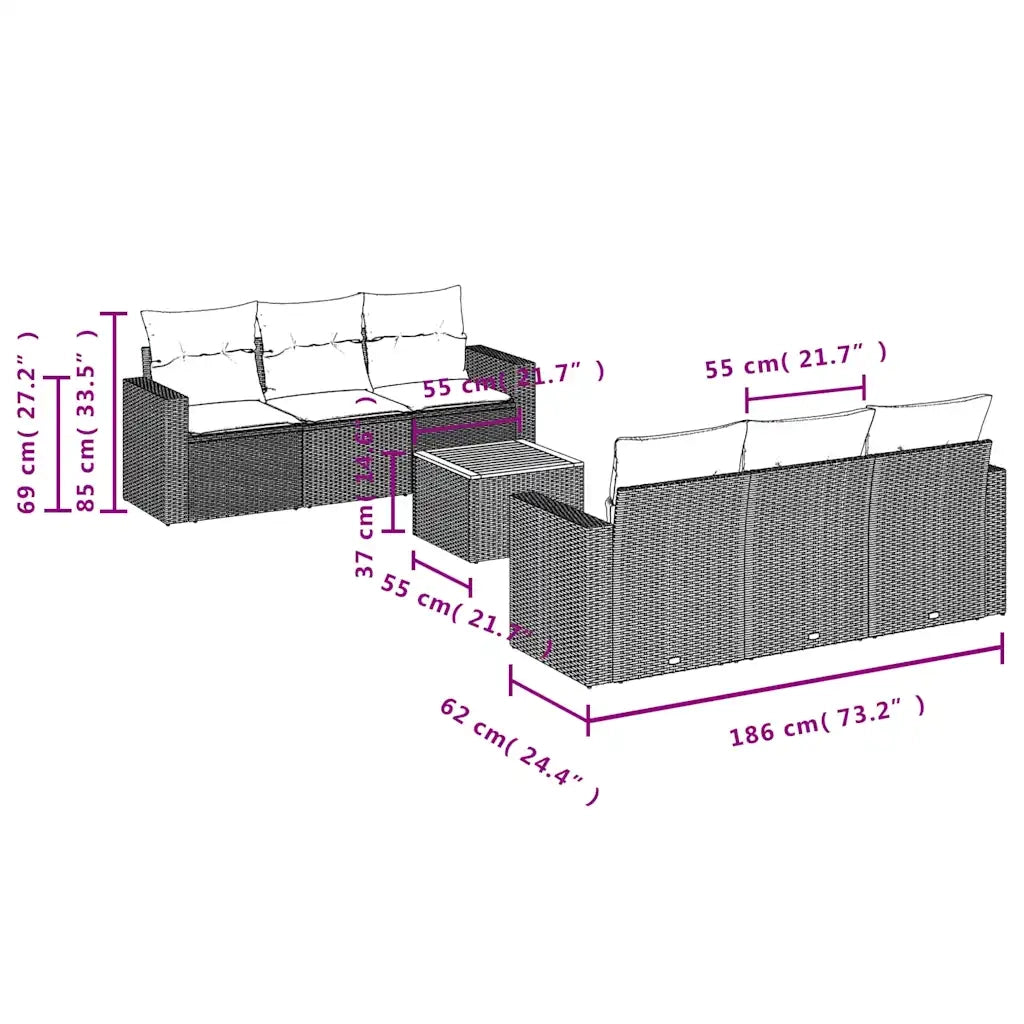 Set Divani da Giardino 7 pz con Cuscini Beige in Polyrattan 3224014