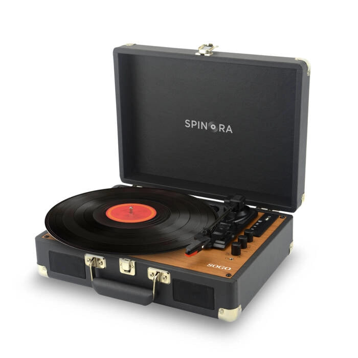 Giradischi portatile valigia con altoparlanti integrati, 3 velocità 33-45-78 RPM, Bluetooth, USB, dischi vinile 7-10-12 pollici - SOGO