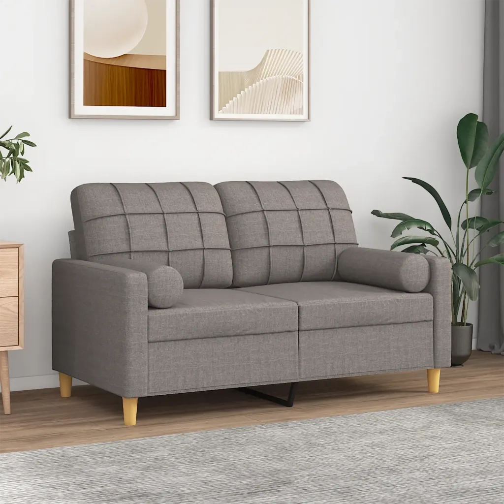 Divano a 2 Posti con Cuscini-Sofa 2 Posti con Cuscini Tortora 120 cm in Tessuto 590061