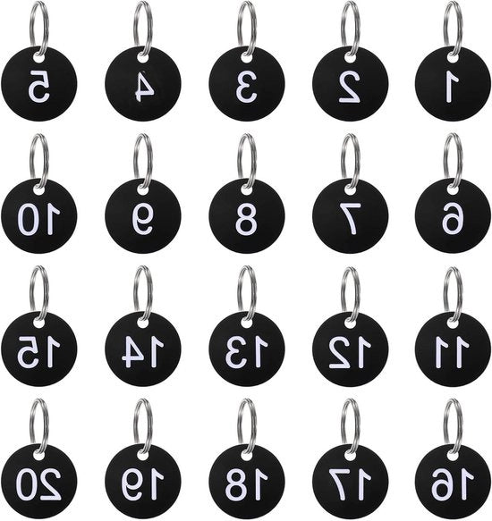 Set di 20 etichette numerate circolari in plastica nera per dormitorio - 35 mm