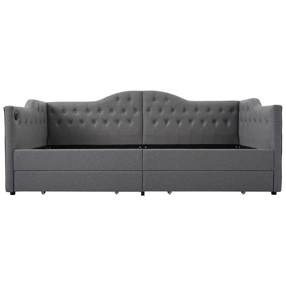 Letto Imbottito con Cassetti e USB ¨C MINIMAL ¨C Grigio, 90x190
