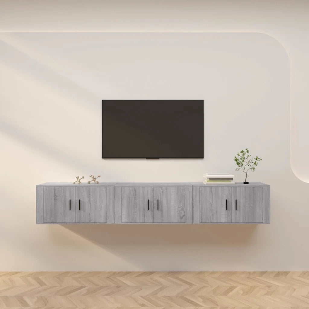 Mobili Porta TV a Parete 3 pz | Armadietto TV | Mobile Porta TV Grigio Sonoma 80x34,5x40 cm